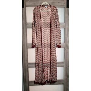 Monroe and Main Women’s L Chevron Open Front Long Duster Cardigan Maxi Boho